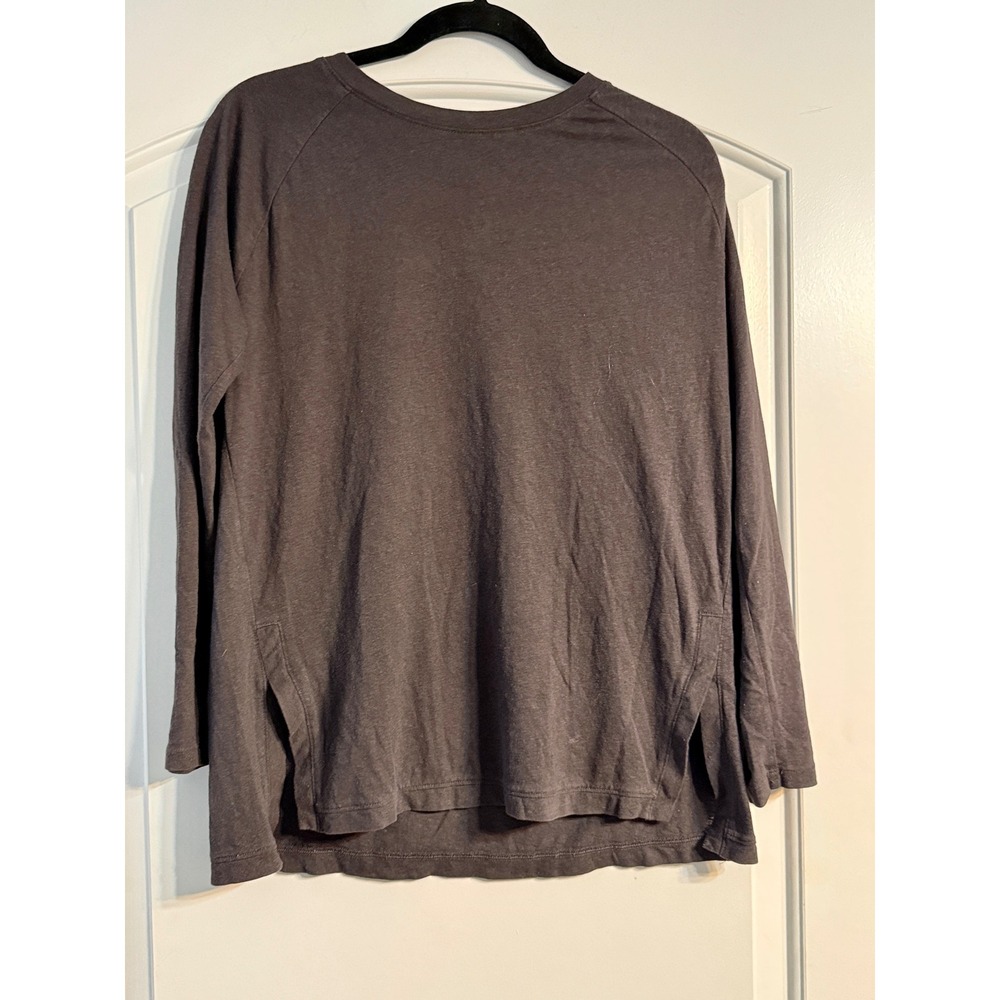Lou &‎ Grey Long Sleeve Top Women S Brown Casual Basics Raglan Side Slit Tee